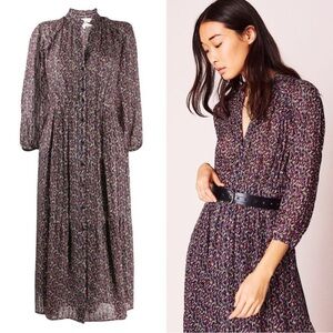 Ba&sh Dean Metallic Midi Silk Dress $485 retail